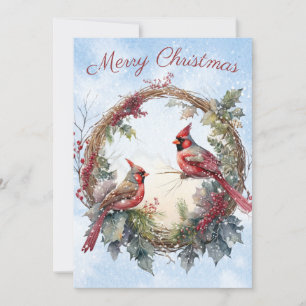 Cartão De Festividades Red Cardinale Bird Watercolor Natal