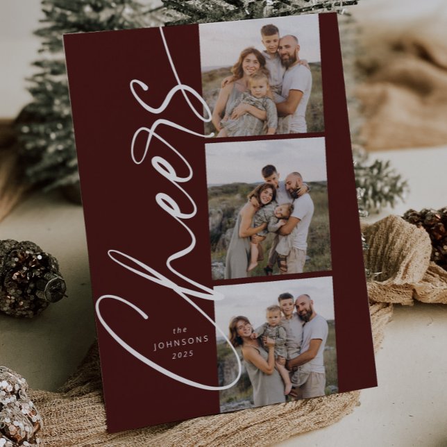 Cartão De Festividades Red Cheers Minimamente Moderno Natal de Script Ele (Criador carregado)