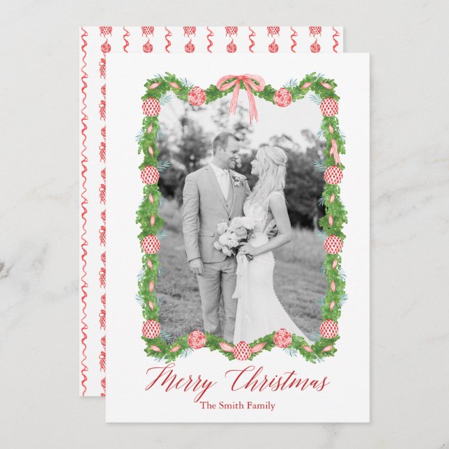 Cartão De Festividades Red Chinoiserie Ornament Garland Grandmilênio (Frente/Verso)