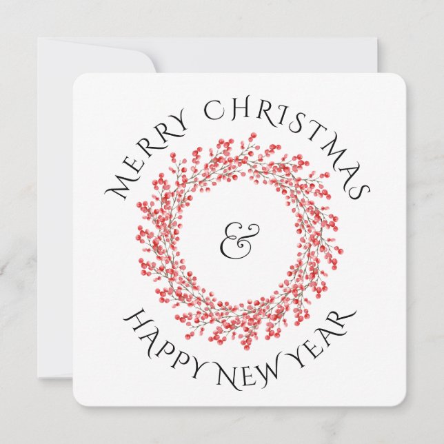 Cartão De Festividades Red Christmas Berry Wreath & Holiday Photo (Frente)