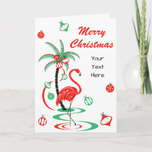 Cartão De Festividades Red Christmas Flamingo Merry Texto de Natal frente