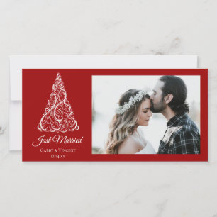 Cartão De Festividades Red Christmas Tree Just Married Red