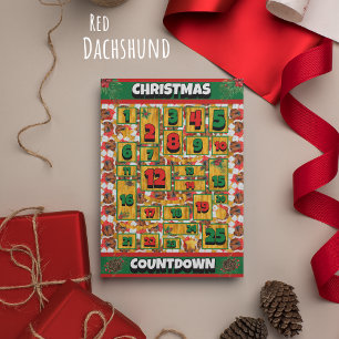 Cartão De Festividades Red Dachshund Dog Contagem para Baixo Advento de N
