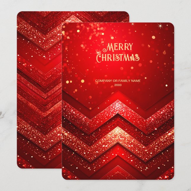 Cartão De Festividades Red Decorative Christmas Glitter Holiday Card (Frente/Verso)