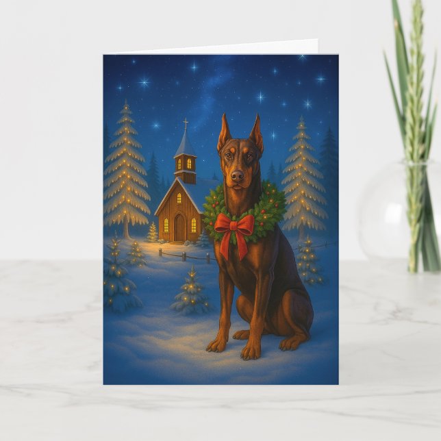 Cartão De Festividades Red Doberman Holiday Card (Frente)