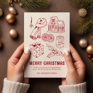 Cartão De Festividades Red Doodle Divertido Não Foto Natal