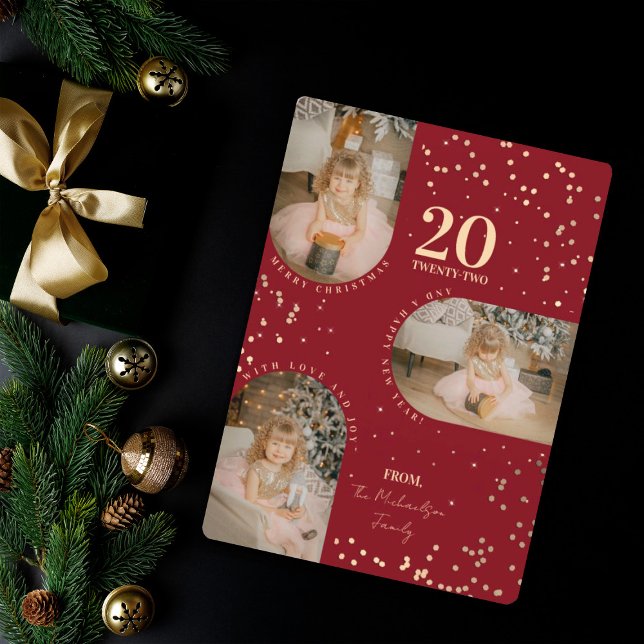 Cartão De Festividades Red Dourado Confetti Arch Family Fotografias de Na (Criador carregado)