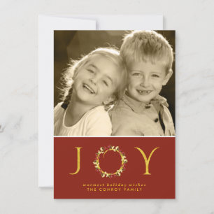 Cartão De Festividades Red Dourado Natal Joy Floral Wreath Foto