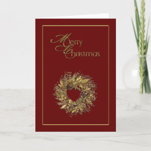 Cartão De Festividades Red Dourado Wreath Merry Christmas Card