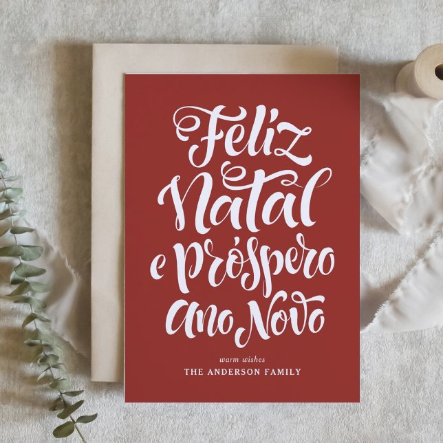Cartão De Festividades Red Feliz Natal e Próspero Ano Novo Script (Criador carregado)