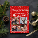 Cartão De Festividades Red Felry Christmas Lights Three Photo Collage<br><div class="desc">Este natal em forma de estrela ilumina o cartão de feriado temático apresenta três das suas fotos pessoais favoritas em uma única grade de fotos. com "natal alegre" em um roteiro elegante e moderno e papais noeis voando com renas, ele tem um lugar especial para o seu nome em uma...</div>