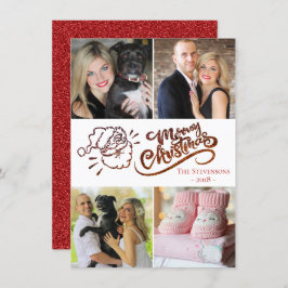 Cartão De Festividades Red Felry Christmas Papais noeis Modern 4 Photo Co