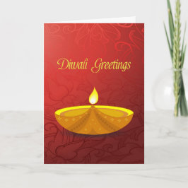 Cartão De Festividades Red Floral, Dourado Diya, Saudações Diwali