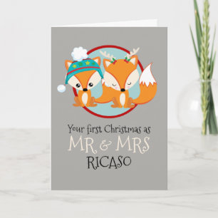 Cartão De Festividades Red Foxes o seu primeiro Natal como Sr. e Sra.
