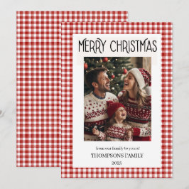 Cartão De Festividades Red Gingham Holiday Family Photo Card