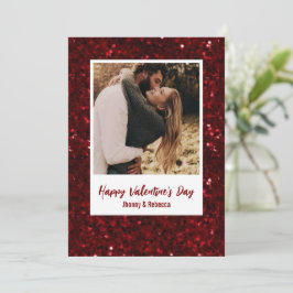 Cartão De Festividades Red Glitter Couple Photo Happy Valentine's Day 