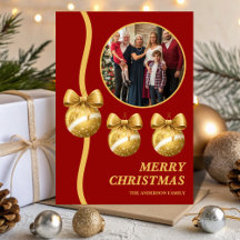 Red & Gold Ornaments Family Christmas Photo