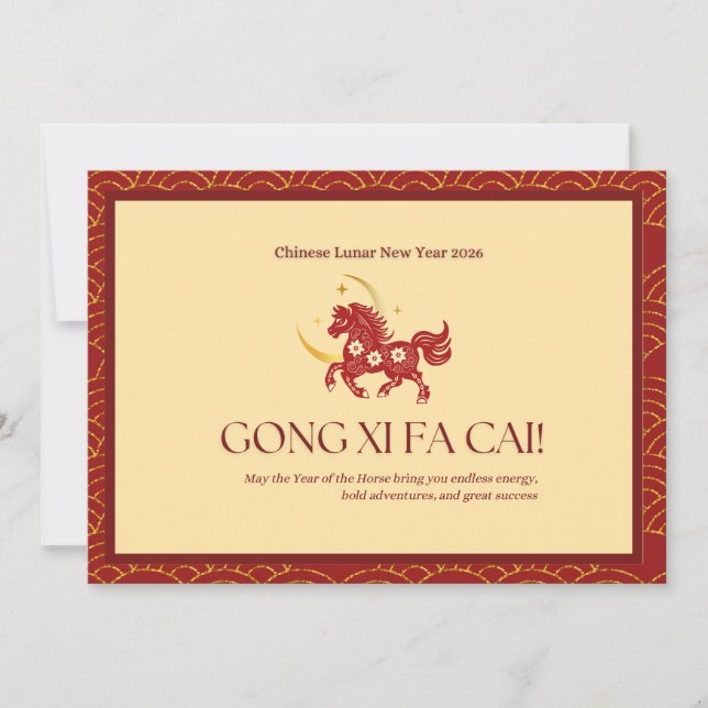 Cartão De Festividades Red & Gold Year of Horse  (Frente)