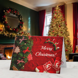 Cartão De Festividades Red & Green Country Natal Seu Texto Feliz