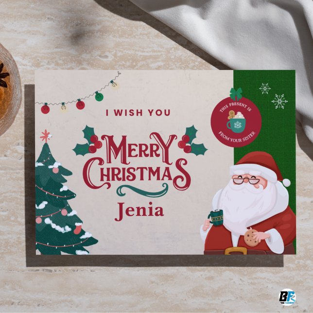 Cartão De Festividades Red & Green Illustrated Merry Christmas Flat (Criador carregado)