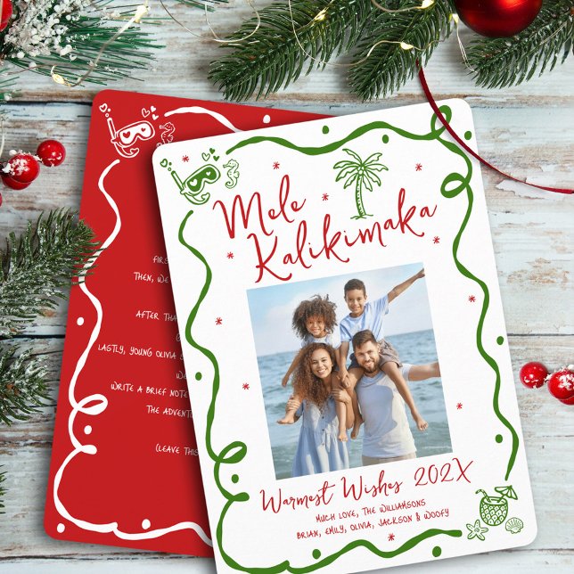 Cartão De Festividades Red Green Mele Kalikimaka Photo Doodle Christmas (Criador carregado)