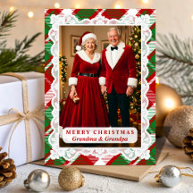 Red Green Tartan Lace Christmas Grandparents Photo