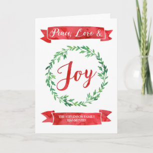 Cartão De Festividades Red Green Watercolor Wreath Natal Novo Endereço