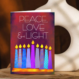 Cartão De Festividades Red Hanukkah Blue Boho Vela Paz Amor Luz