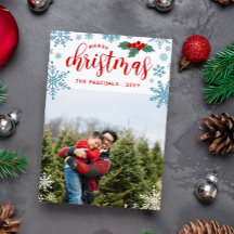 Red Holly Blue Snowflakes Foto de Natal Feliz