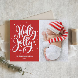 Cartão De Festividades Red Holly Jolly - Foto do Bebê