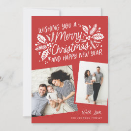 Cartão De Festividades Red Holly Tilted Snapshot 2 Foto Natal