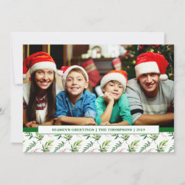 Cartão De Festividades Red Holly Watercolor Foto Feliz da Família de Nata