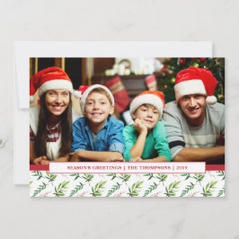 Cartão De Festividades Red Holly Watercolor Foto Feliz da Família de Nata