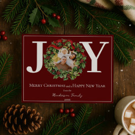 Cartão De Festividades Red Joy Christmas Wreath Photo