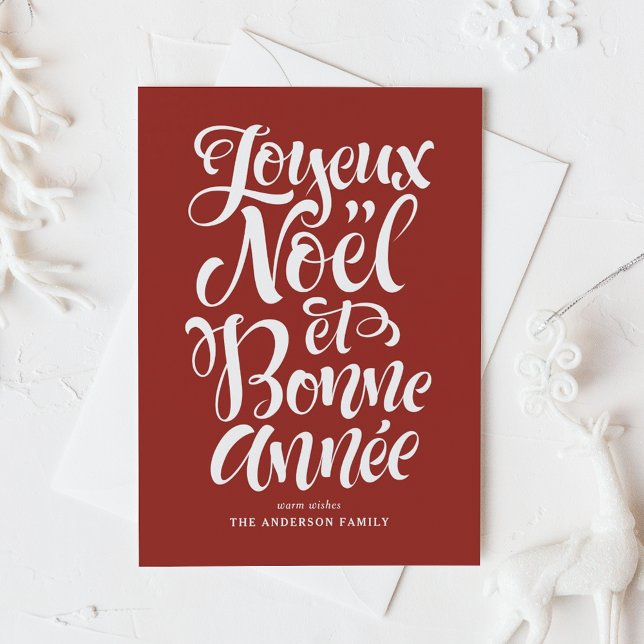 Cartão De Festividades Red Joyeux Noël et Bonne Année Calliographic (Criador carregado)