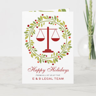 Cartão De Festividades Red Justice Scale Holly Wreath Lawyer Christmas