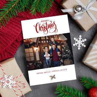 Cartão De Festividades Red Merry Christmas Calligraphy Typography Photo