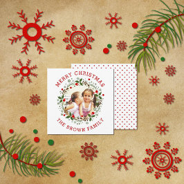 Cartão De Festividades Red Merry Christmas, floral wreath