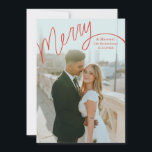 Cartão De Festividades Red Merry Hand Lettering Wedding Photo<br><div class="desc">Original hand-lettered Merry with editable "and married".  Edit the color of the lettering if desired and customize further to add more text or more photos to the back side.</div>