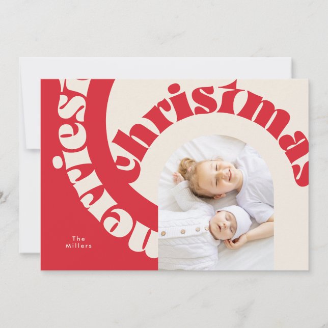 Cartão De Festividades Red Modern Bold Typography Christmas Flat Photo (Frente)