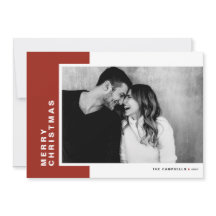 Red Modern Color Block Merry Christmas Photo