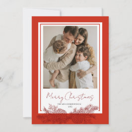 Cartão De Festividades Red Modern Elegant Botanical Photo Christmas