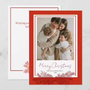 Cartão De Festividades Red Modern Elegant Botanical Photo Christmas