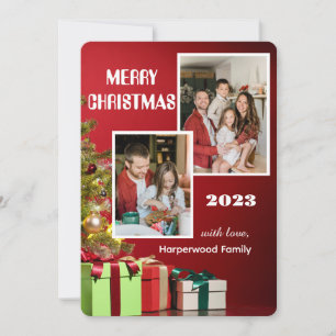 Cartão De Festividades Red Modern Elegant Family Feliz Foto de Natal