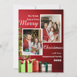 Cartão De Festividades Red Modern Elegant Family Feliz Foto de Natal