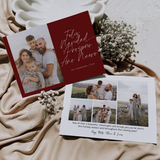 Cartão De Festividades Red Modern Feliz Navidad Script Natal (Criador carregado)