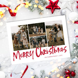 Cartão De Festividades Red Modern Lettering Quatro Fotografias Feliz Nata