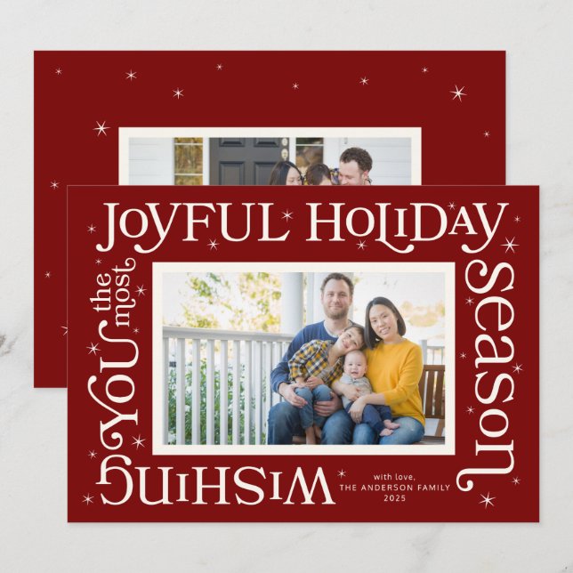 Cartão De Festividades Red Most Joyful Holiday Season Photo Holiday Card (Frente/Verso)