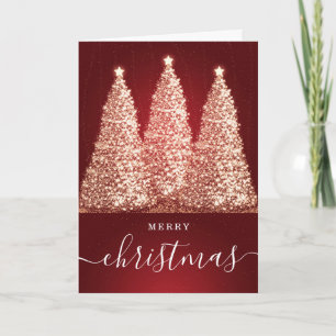 Cartão De Festividades Red No Photo Christmas Holidays Glitter Trees