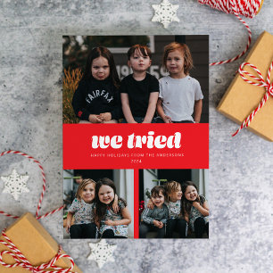 Cartão De Festividades Red Nós Tentamos Engraçado Várias Fotografias no N